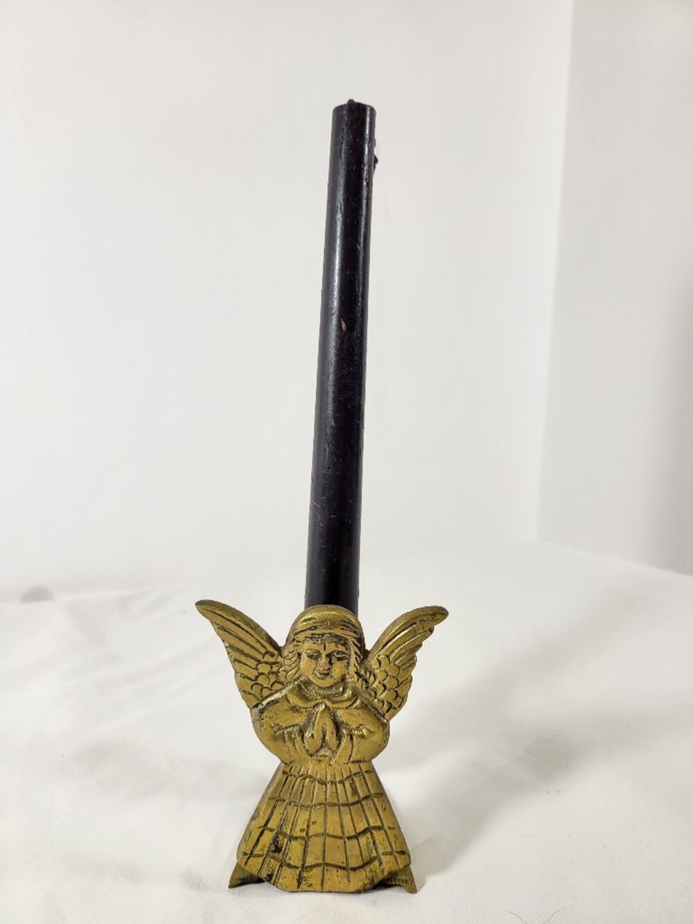 Vintage Solid Brass Praying Angel Panel Candle Holder | Christmas Tabletop Decor